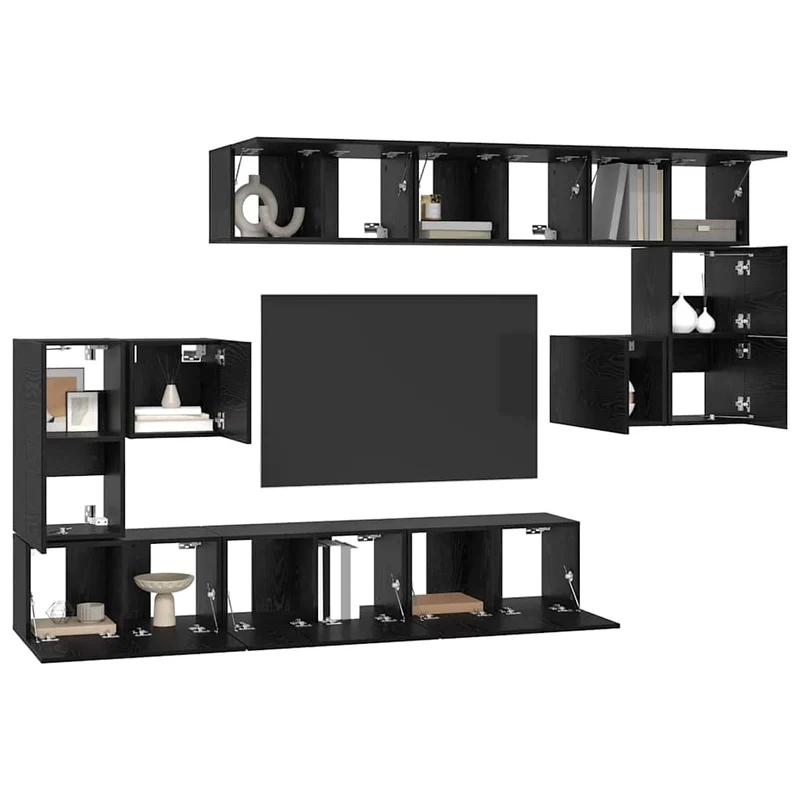 TV Cabinet Set 10 pcs Black Oak Engineered Wood