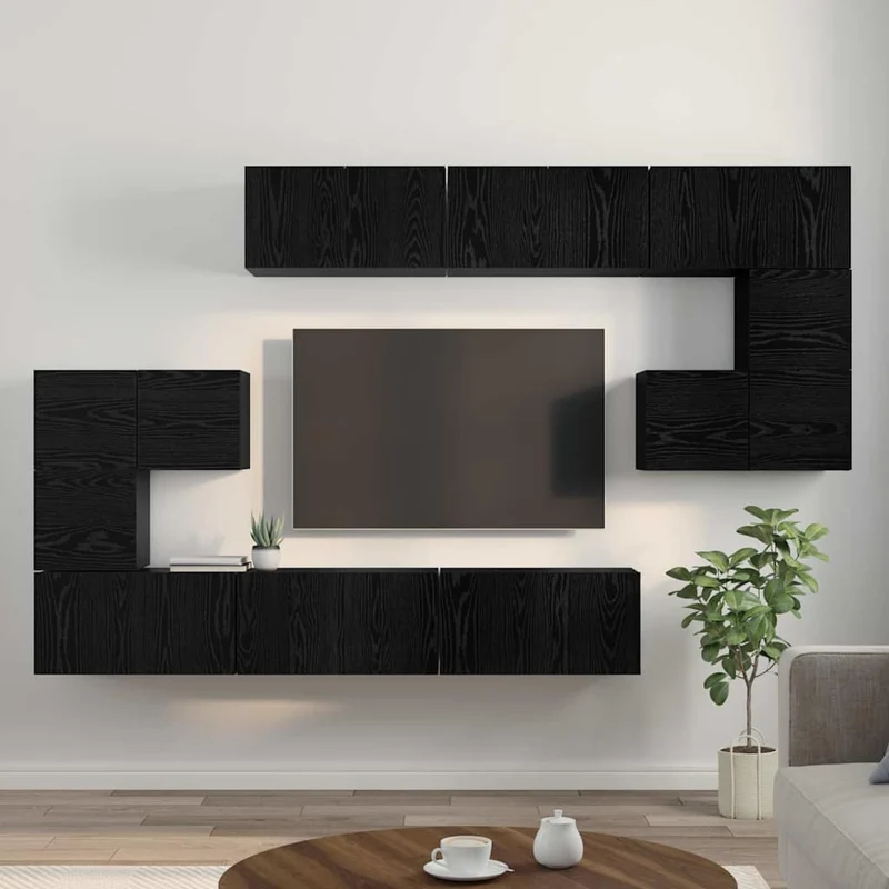TV Cabinet Set 10 pcs Black Oak Engineered Wood
