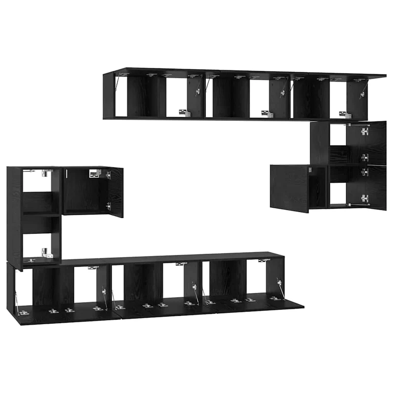 TV Cabinet Set 10 pcs Black Oak Engineered Wood