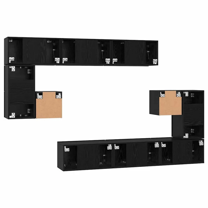 TV Cabinet Set 10 pcs Black Oak Engineered Wood