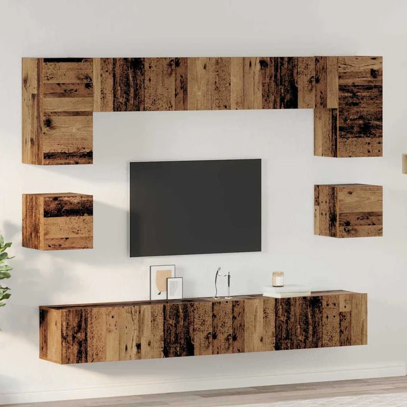 TV Cabinet Set 8 pcs Old Wood Engineered Wood