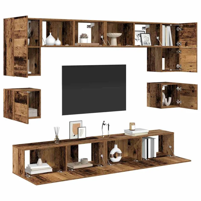 TV Cabinet Set 8 pcs Old Wood Engineered Wood
