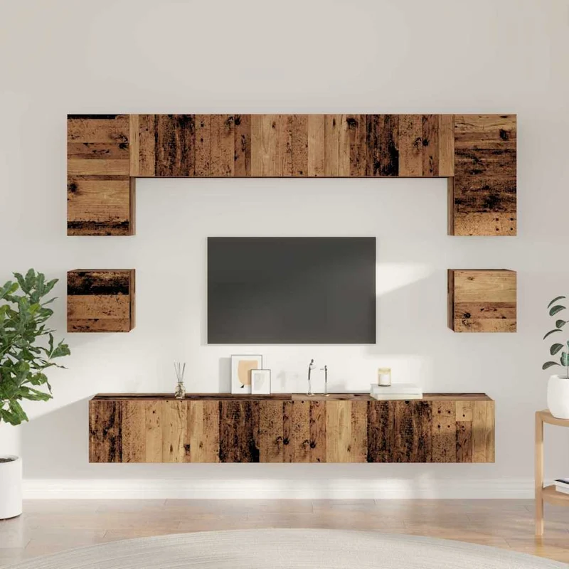TV Cabinet Set 8 pcs Old Wood Engineered Wood