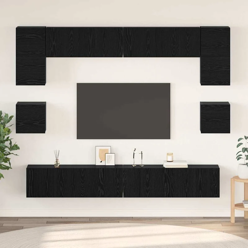 TV Cabinet Set 8 pcs Black Oak Engineered Wood