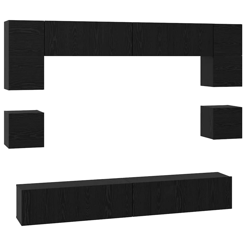 TV Cabinet Set 8 pcs Black Oak Engineered Wood