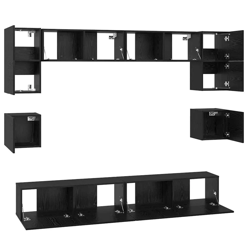 TV Cabinet Set 8 pcs Black Oak Engineered Wood