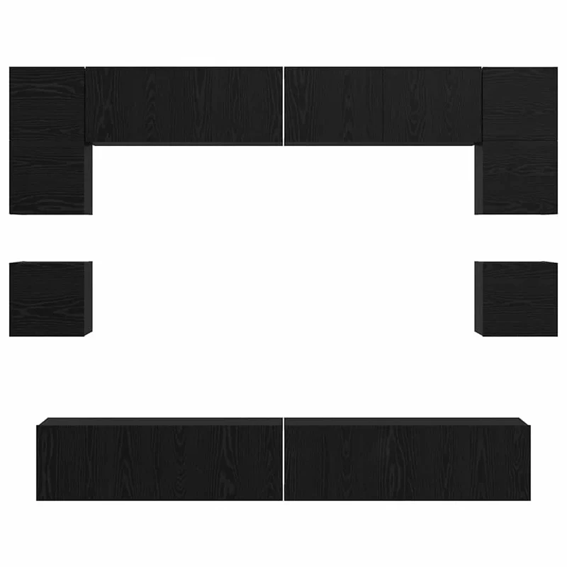 TV Cabinet Set 8 pcs Black Oak Engineered Wood