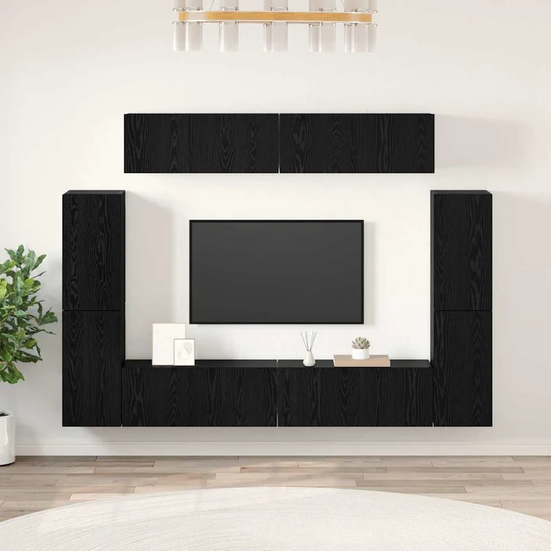 TV Cabinet Set 8 pcs Black oak Engineered Wood