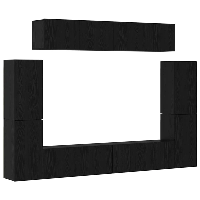 TV Cabinet Set 8 pcs Black oak Engineered Wood