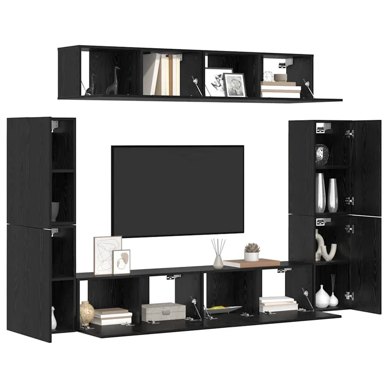 TV Cabinet Set 8 pcs Black oak Engineered Wood