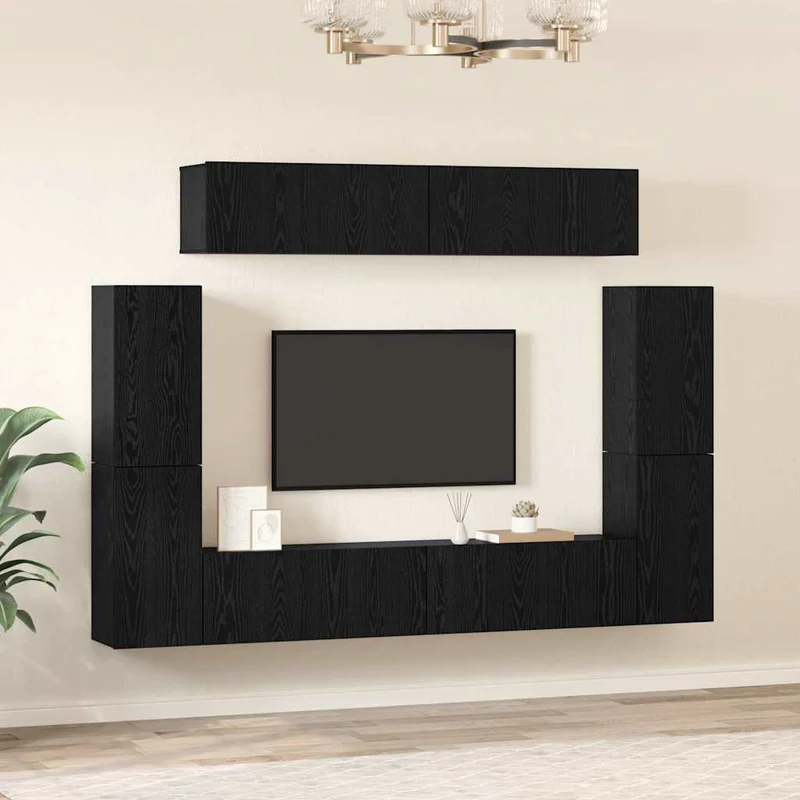 TV Cabinet Set 8 pcs Black oak Engineered Wood