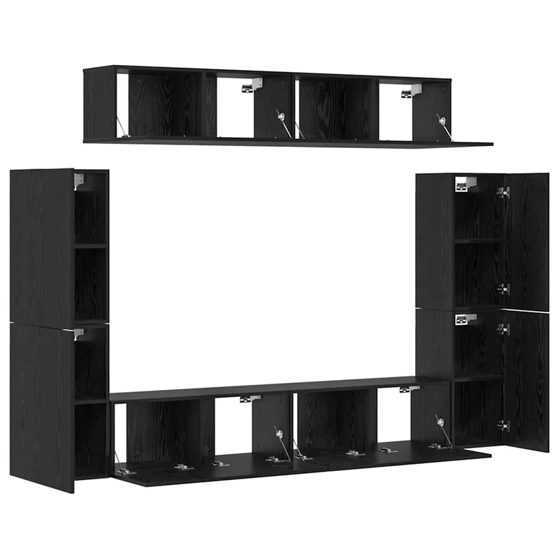 TV Cabinet Set 8 pcs Black oak Engineered Wood