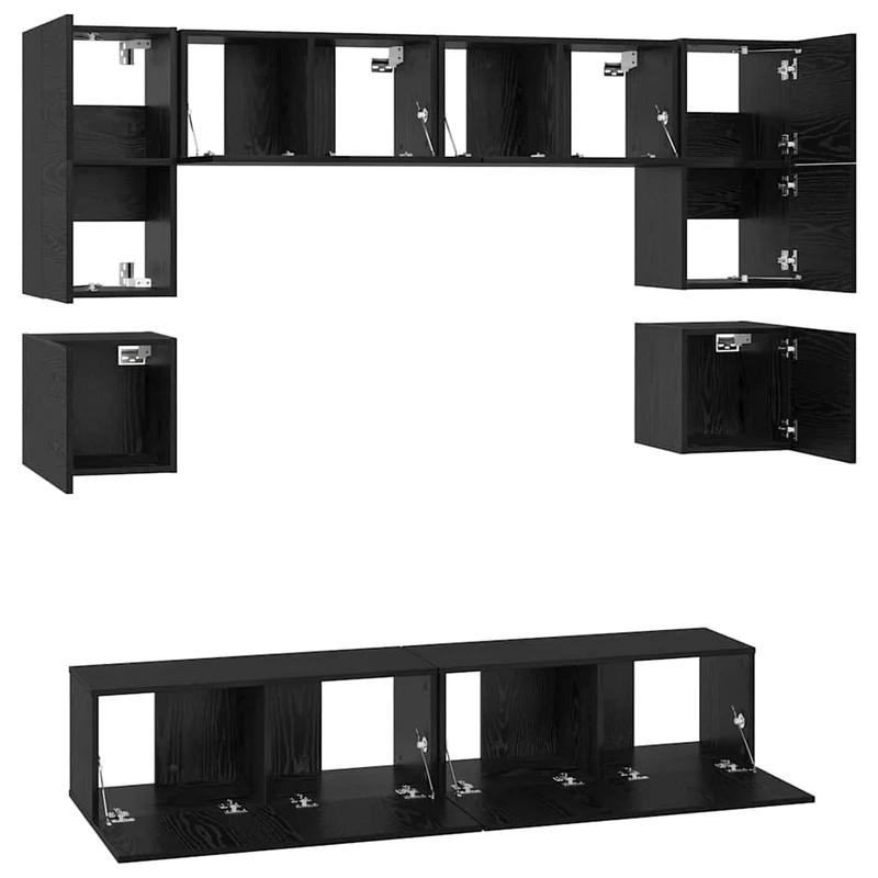 TV Cabinet Set 8 pcs Black Oak Engineered Wood