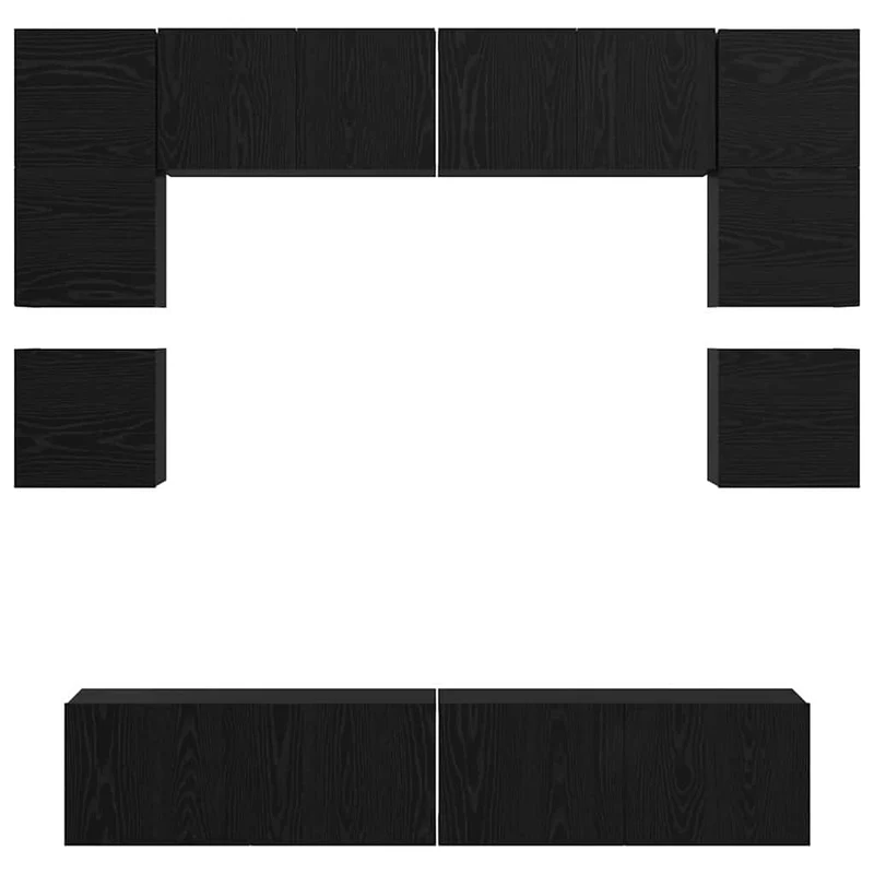 TV Cabinet Set 8 pcs Black Oak Engineered Wood