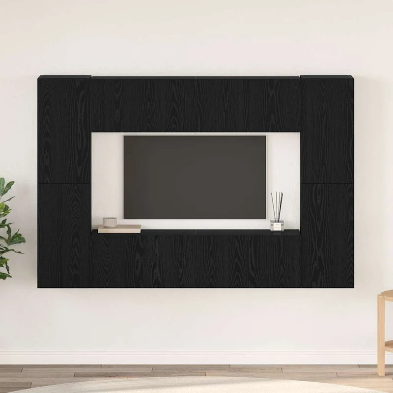 TV Cabinet Set 8 pcs Black Oak Engineered Wood