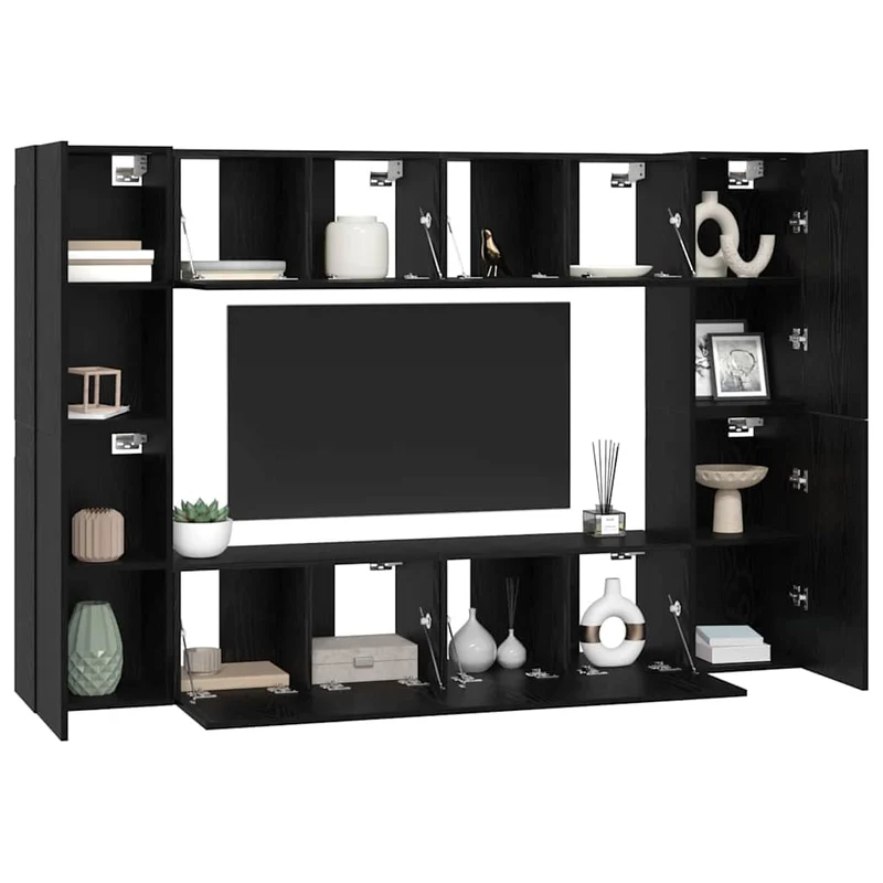 TV Cabinet Set 8 pcs Black Oak Engineered Wood
