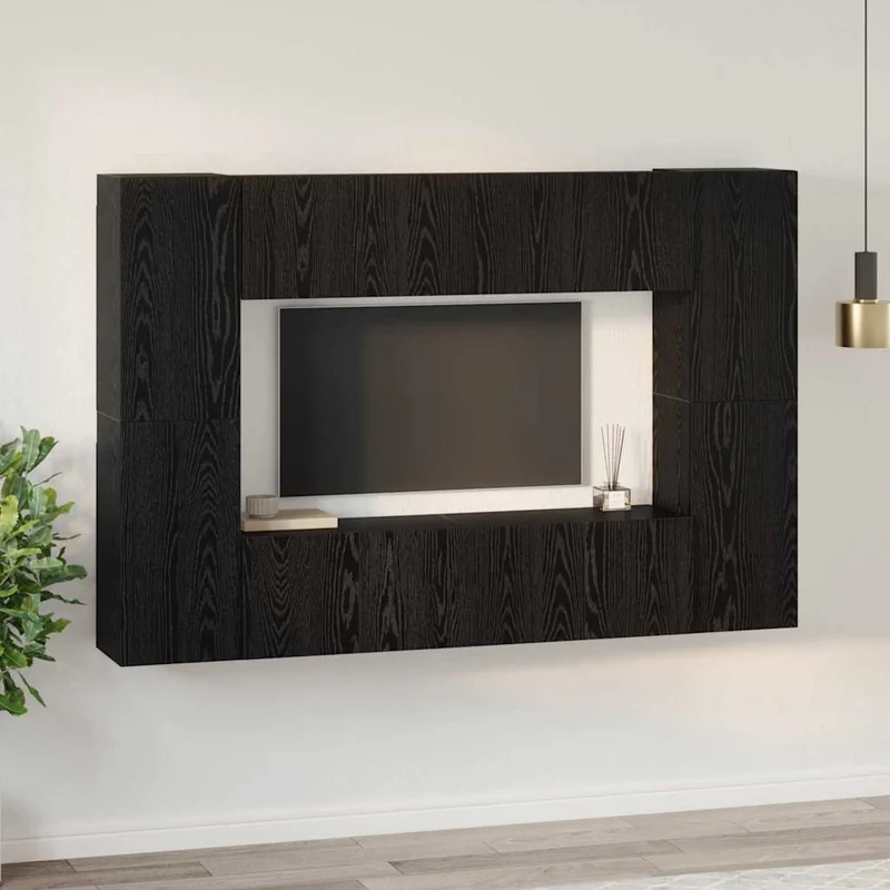 TV Cabinet Set 8 pcs Black Oak Engineered Wood
