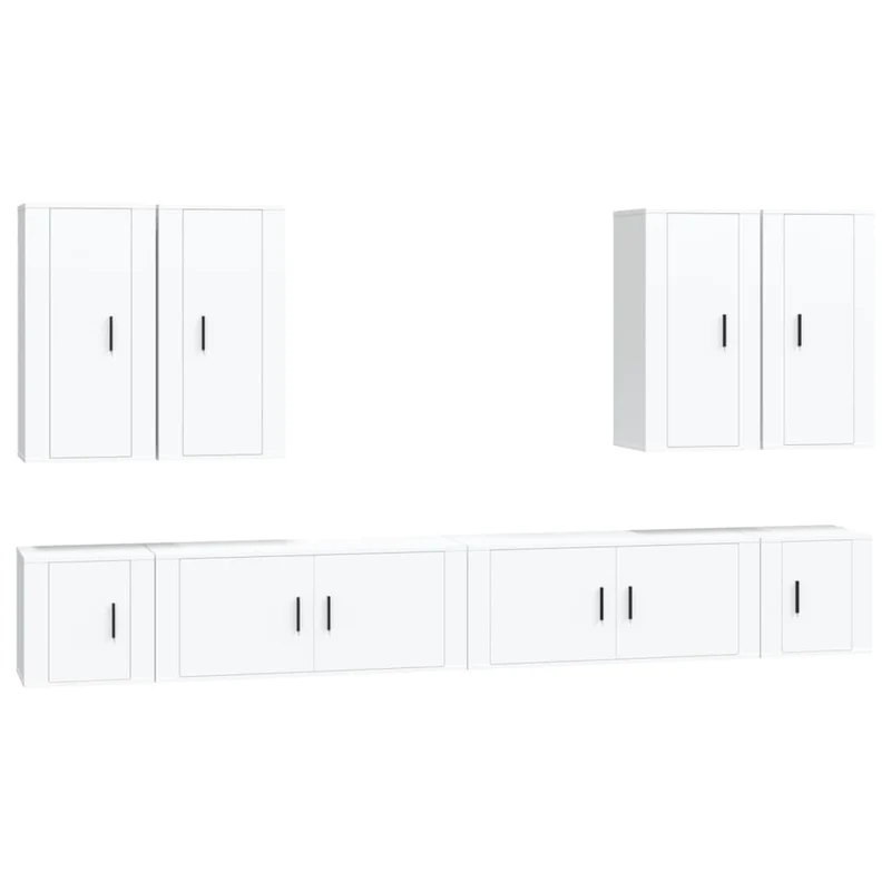 8 Piece TV Cabinet Set White Engineered Wood