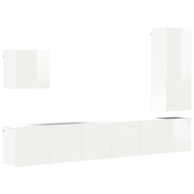 5 Piece TV Wall Units White Engineered Wood