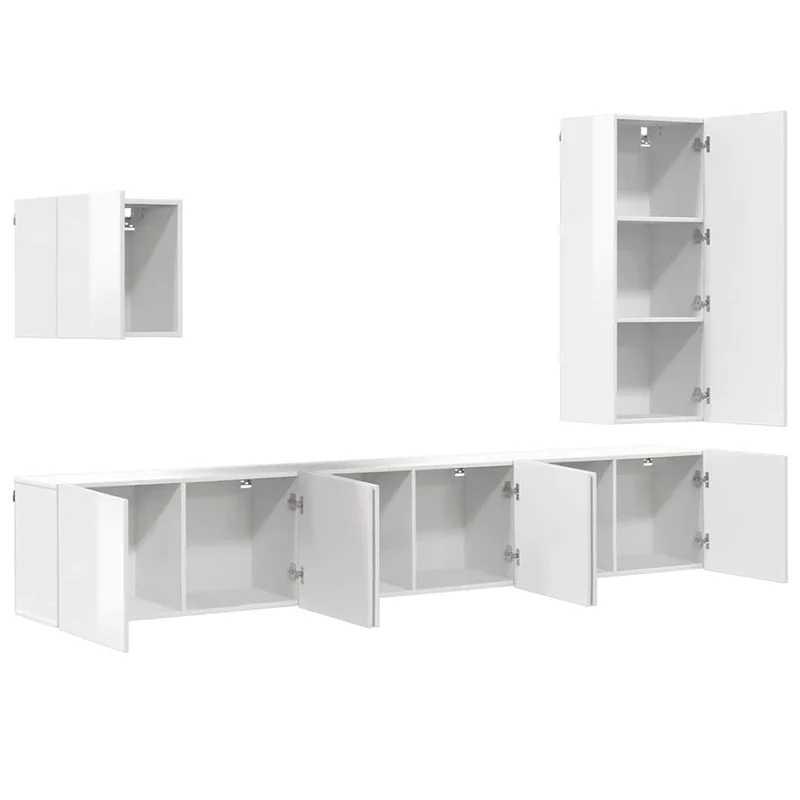 5 Piece TV Wall Units White Engineered Wood