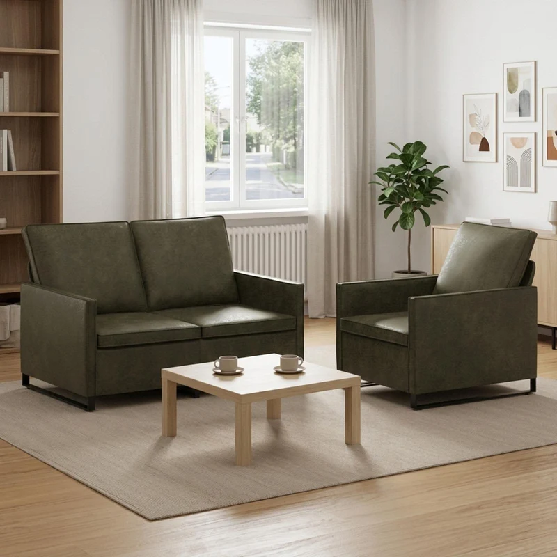 Sofa Set 2 pcs Army Green Faux Suede Fabric