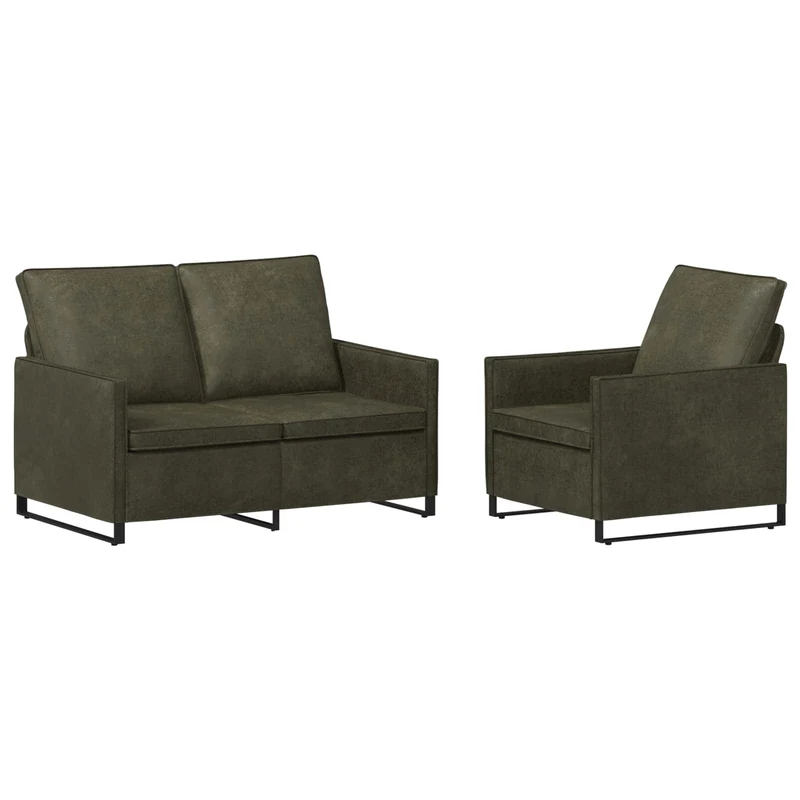 Sofa Set 2 pcs Army Green Faux Suede Fabric