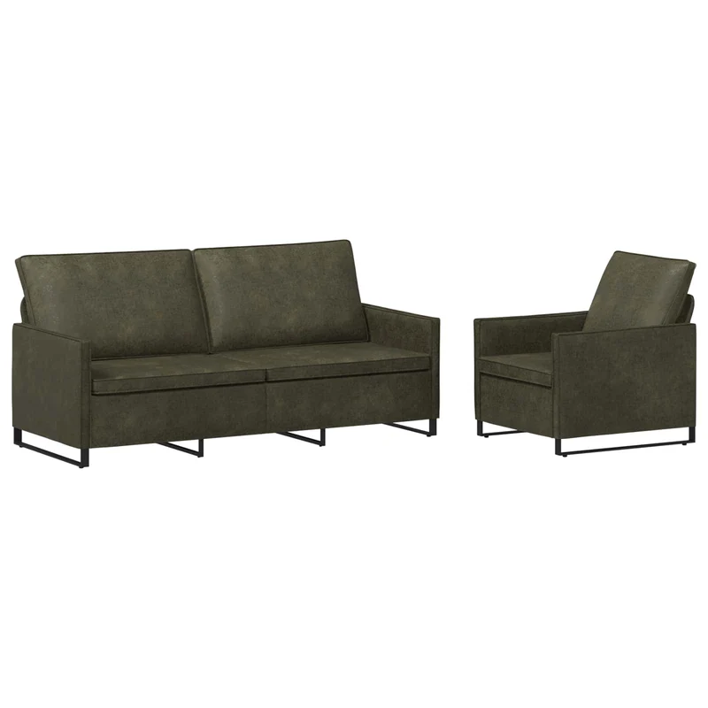 Sofa Set 2 pcs Army Green Faux Suede Fabric