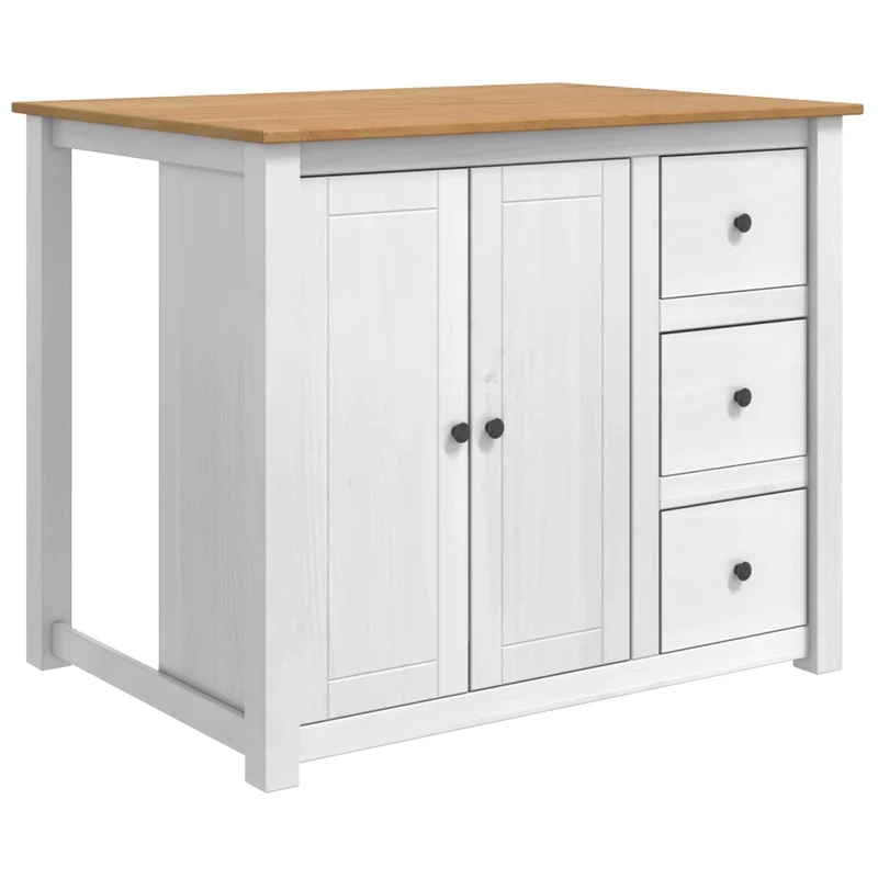 Kitchen Island Set PANAMA White and Honey Wax 112 x 77 x 90 cm