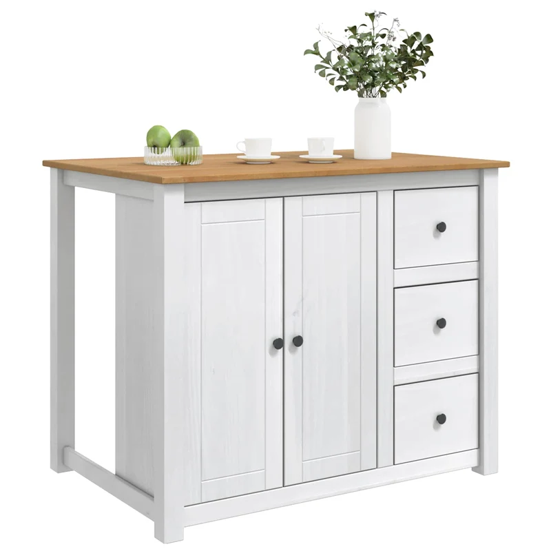 Kitchen Island Set PANAMA White and Honey Wax 112 x 77 x 90 cm