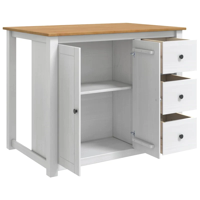 Kitchen Island Set PANAMA White and Honey Wax 112 x 77 x 90 cm