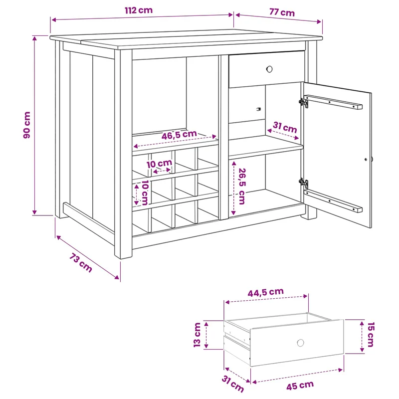 Kitchen Island Set PANAMA Honey Wax 112 x 77 x 90 cm Solid-Pine