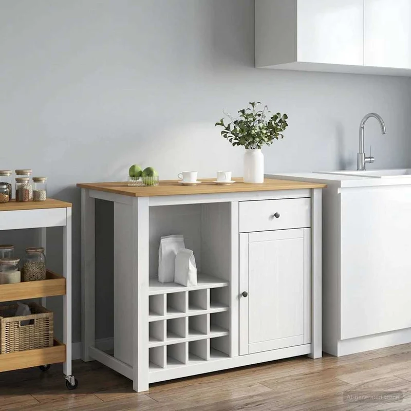 Kitchen Island Set PANAMA White and Honey Wax 112 x 77 x 90 cm