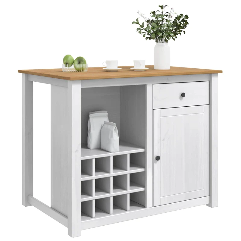 Kitchen Island Set PANAMA White and Honey Wax 112 x 77 x 90 cm