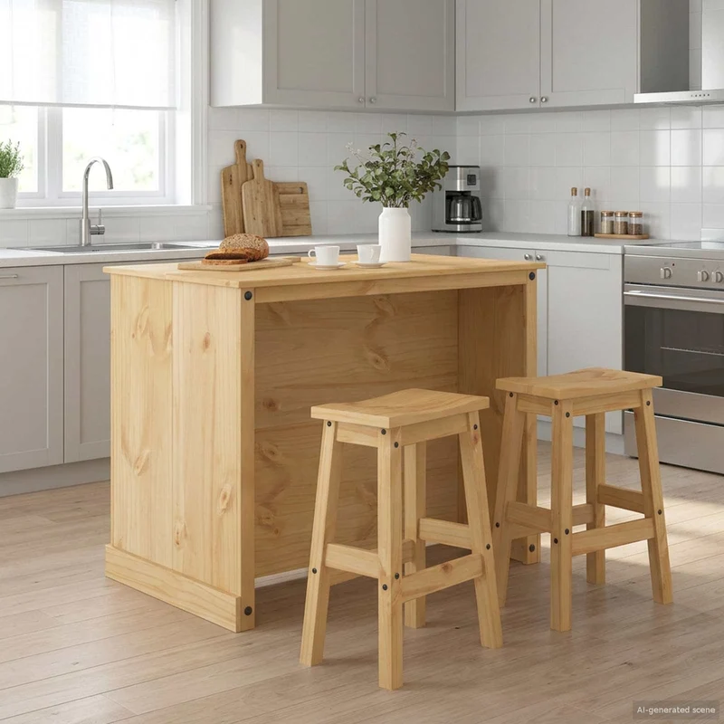 Kitchen Island Set 3 pcs Honey Wax 112 x 77 x 91.5 cm
