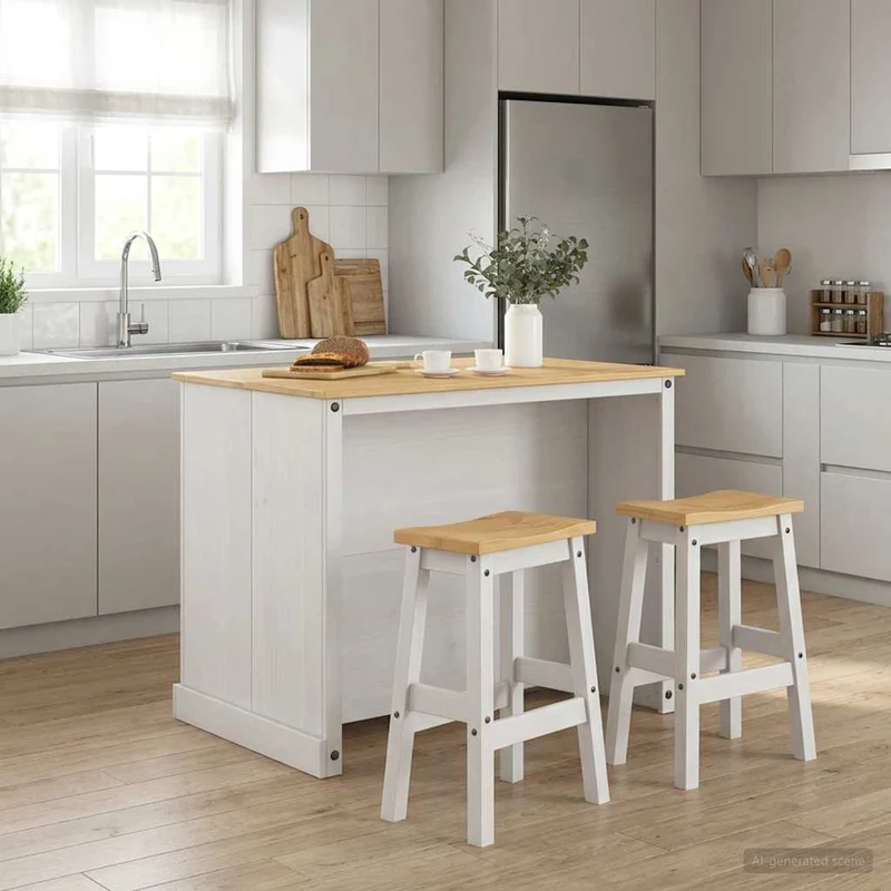 Kitchen Island Set 3 pcs White and Honey Wax 112 x 77 x 91.5 cm