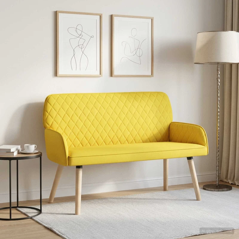 2 Seater Sofa with Solid Wood Legs 2-Seater Light Yellow