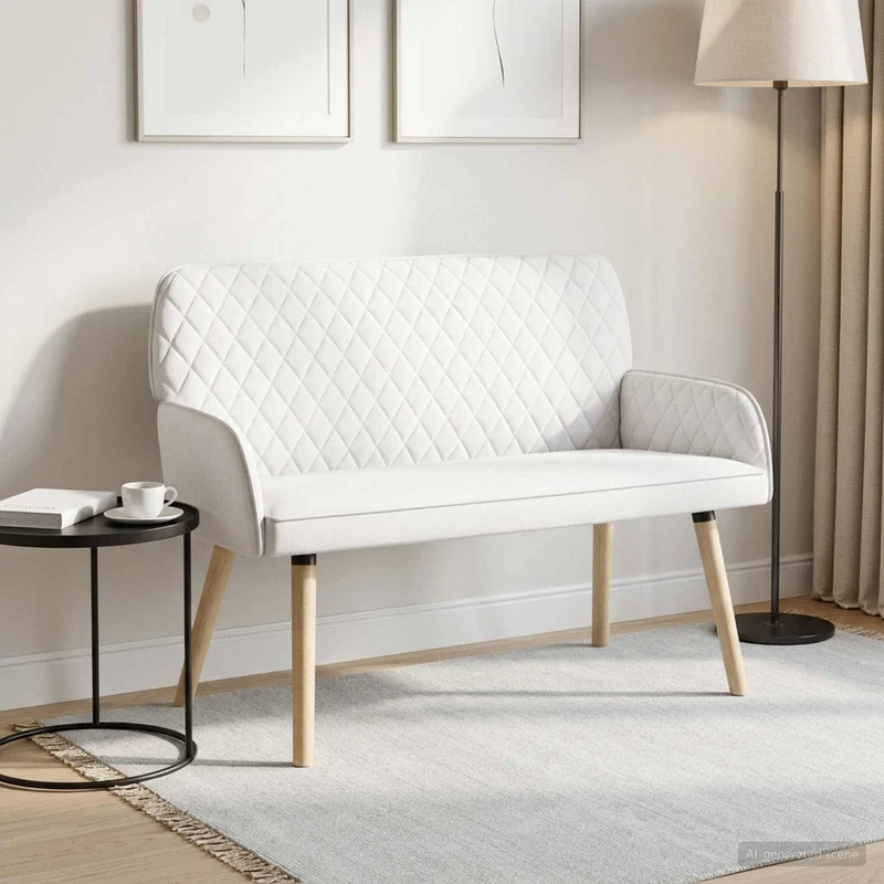 2 Seater Sofa with Solid Wood Legs 2-Seater White Linen Fabric