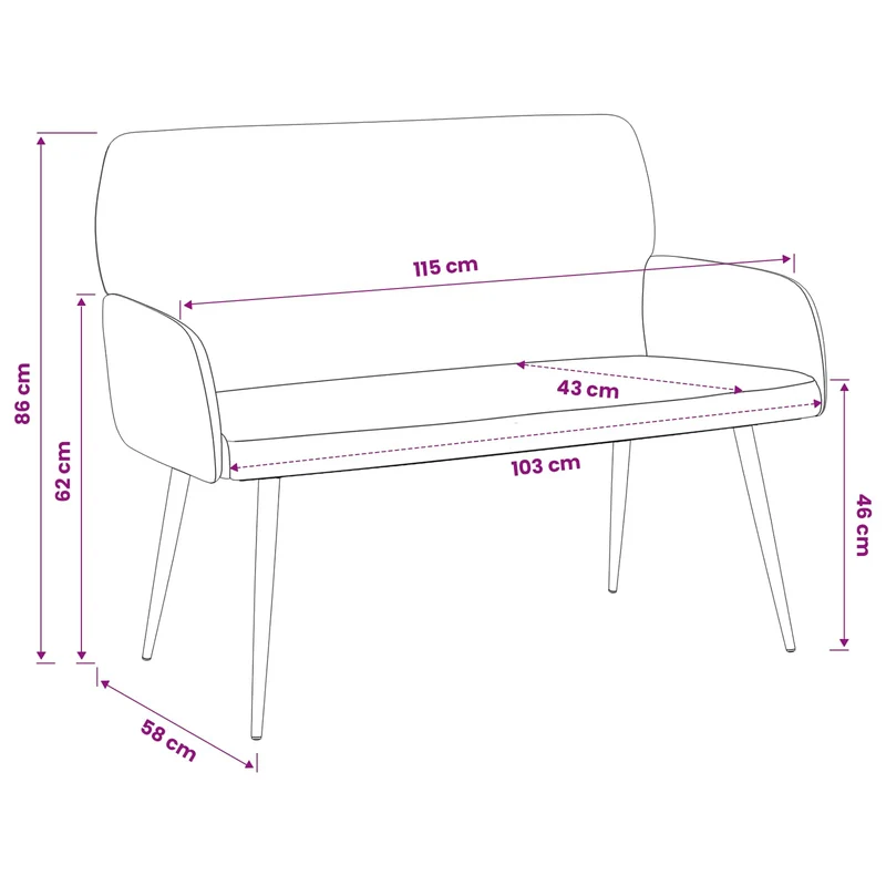2 Seater Sofa with Metal Legs 2-Seater Blue Corduroy Fabric