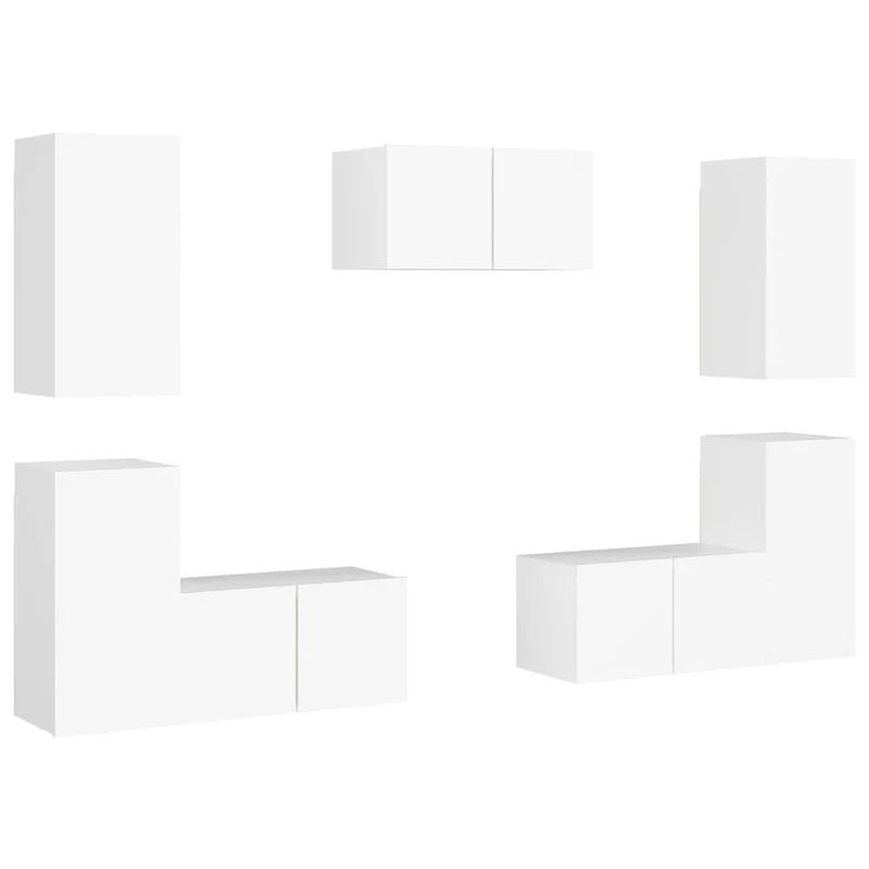 7 Piece TV Cabinet Set White Engineered Wood