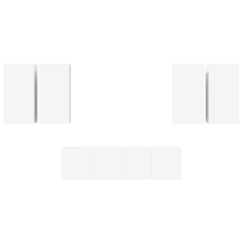6 Piece TV Cabinet Set White Engineered Wood