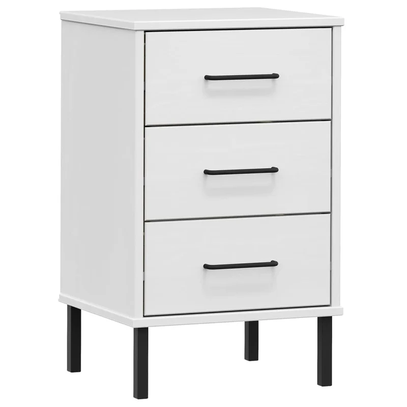 Bedside Cabinet with Metal Legs White Solid Wood Pine "OSLO