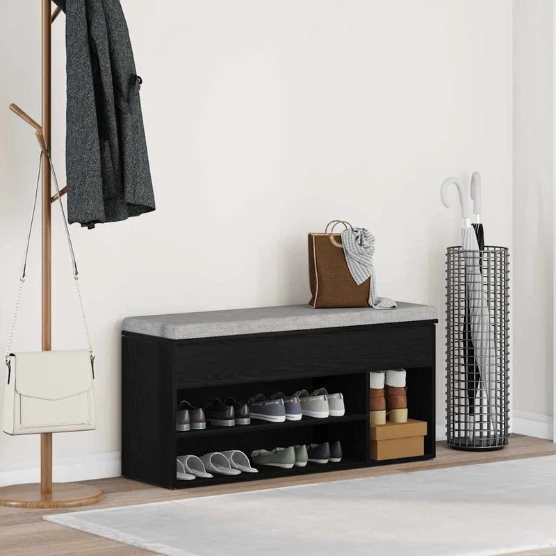 Shoe Bench Black Oak 102x30,5x45 cm Engineered Wood
