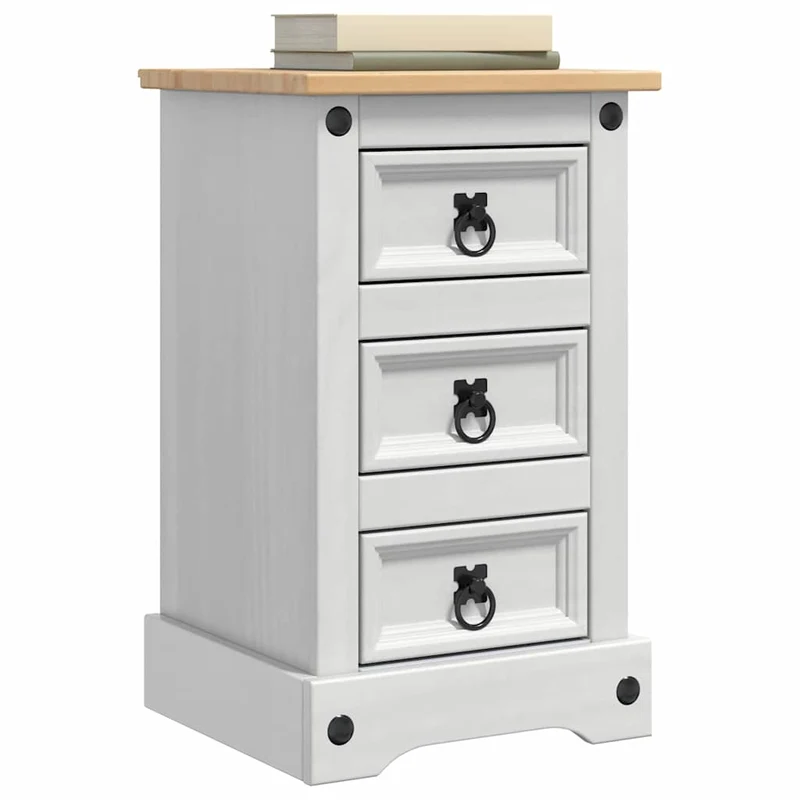 Bedside Table CORONA White 35 x 32.5 x 58 cm Solid Pine Wood
