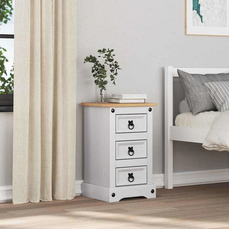 Bedside Table CORONA White 35 x 32.5 x 58 cm Solid Pine Wood