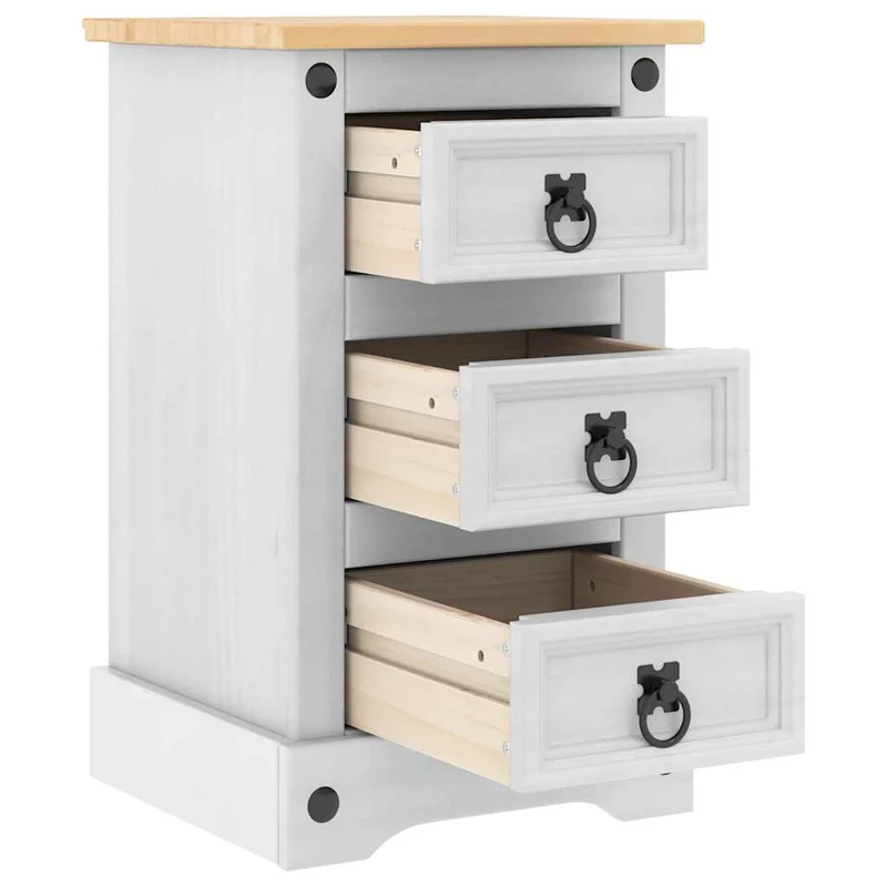 Bedside Table CORONA White 35 x 32.5 x 58 cm Solid Pine Wood