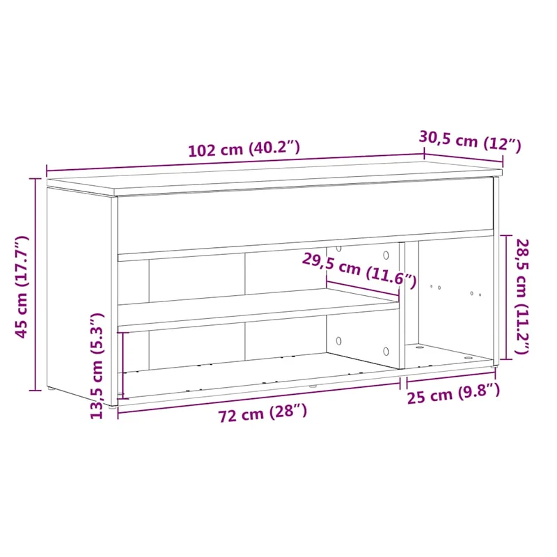 Shoe Bench Sonoma Oak 102x30,5x45 cm Engineered Wood