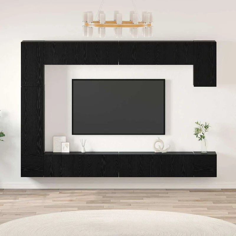 TV Cabinet Set 9 pcs Black Oak Engineered Wood