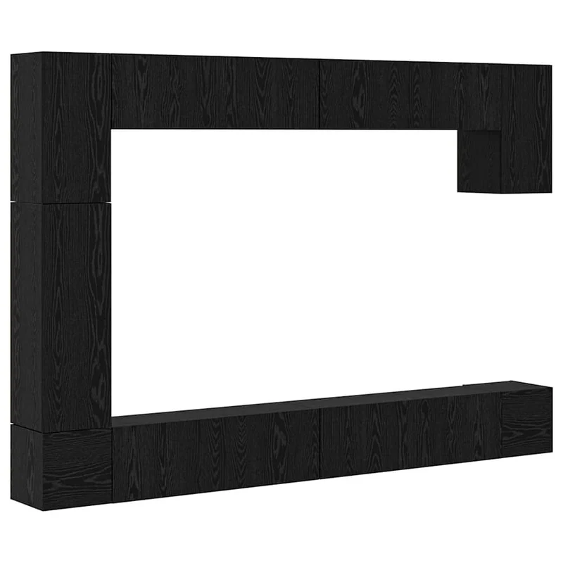 TV Cabinet Set 9 pcs Black Oak Engineered Wood