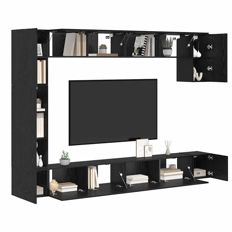 TV Cabinet Set 9 pcs Black Oak Engineered Wood
