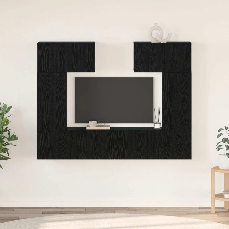 TV Cabinet Set 6 pcs Black Oak Engineered Wood